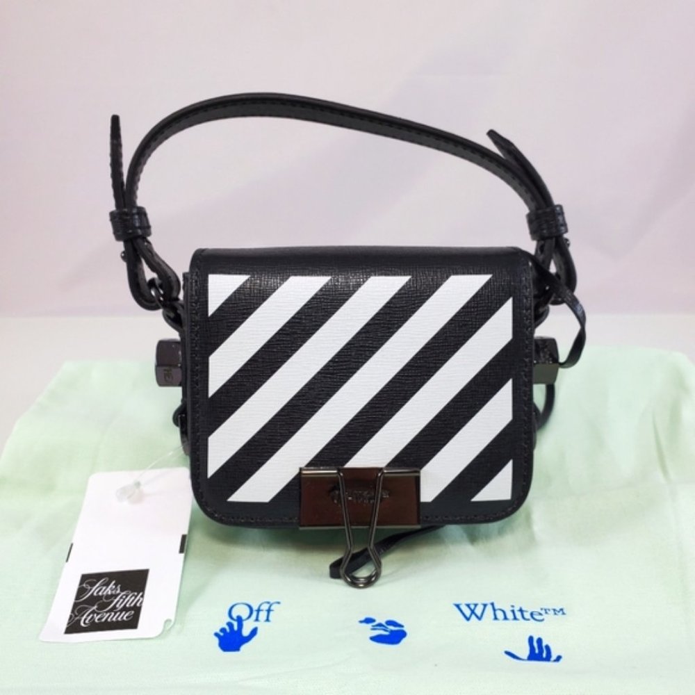 NWT$825 Off-White Baby Diagonal Binder Clip Leather Bag - Picture 1 of 16